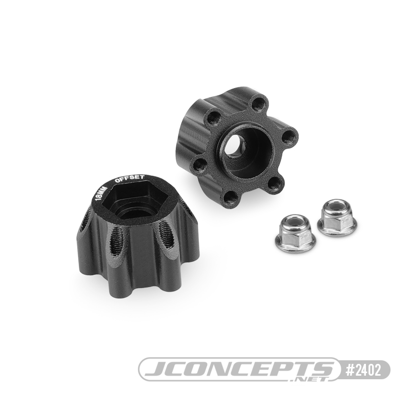 Tribute wheel, aluminum 12mm hex wheel adaptor, black anodized - 18mm offset - 2pc.