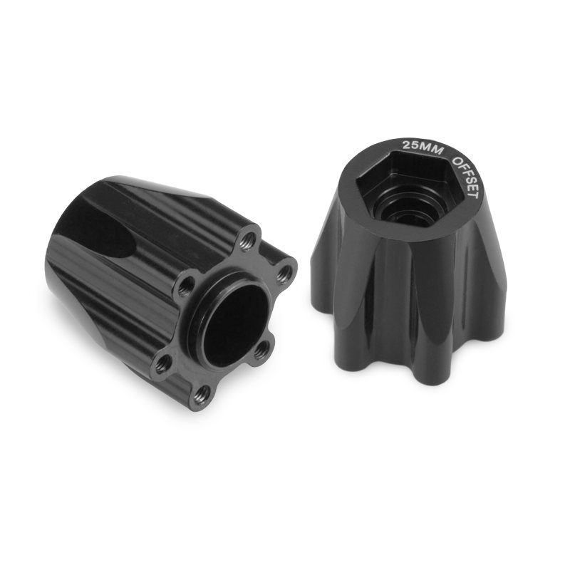 Tribute wheel, aluminum 12mm hex wheel adaptor, black anodized - 25mm offset - 2pc.