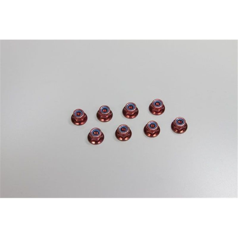 NYLON LOCK FLANGED STEEL NUTS M4X5.6 (8) - RED