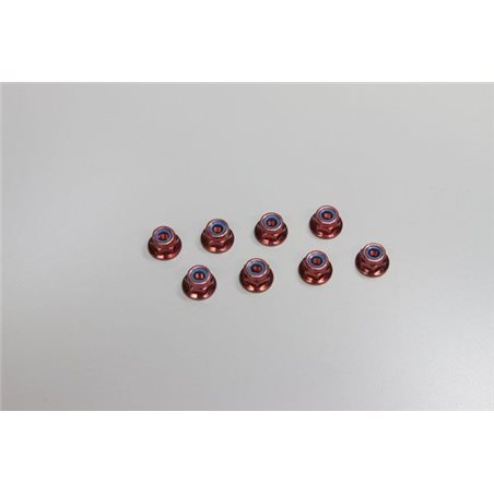 NYLON LOCK FLANGED STEEL NUTS M4X5.6 (8) - RED