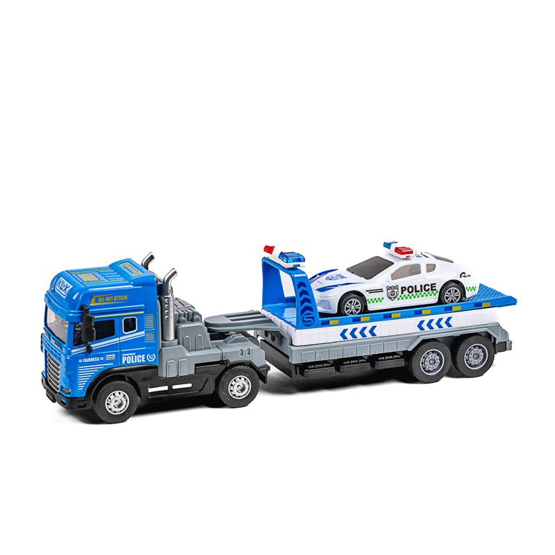 Die-cast truck w/hanger, police car, light & sound