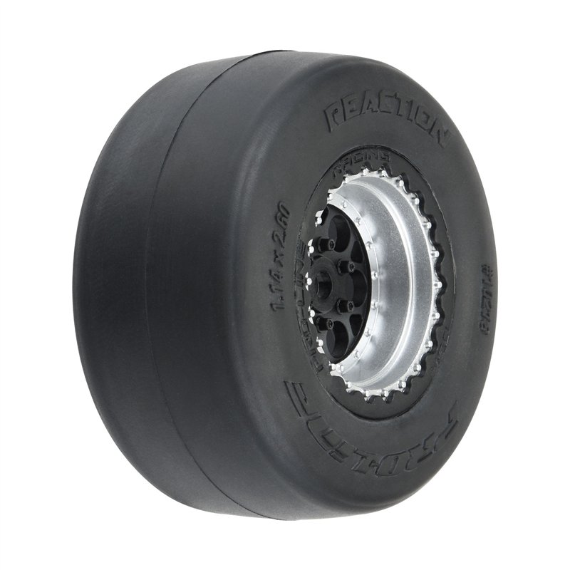 1/16 Reaction Rear Tires MTD 8mm Black/Silver (2): Losi Mini Drag
