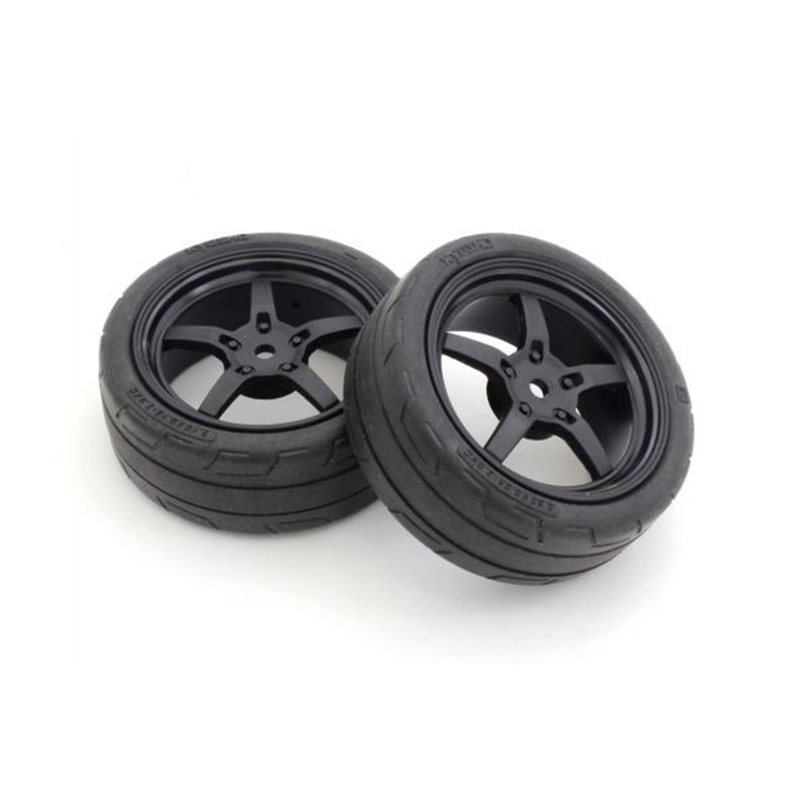 Pre-Glued Tyres FZ02 5-Spoke Black 1:10 Fazer 2.0 (2) Medium