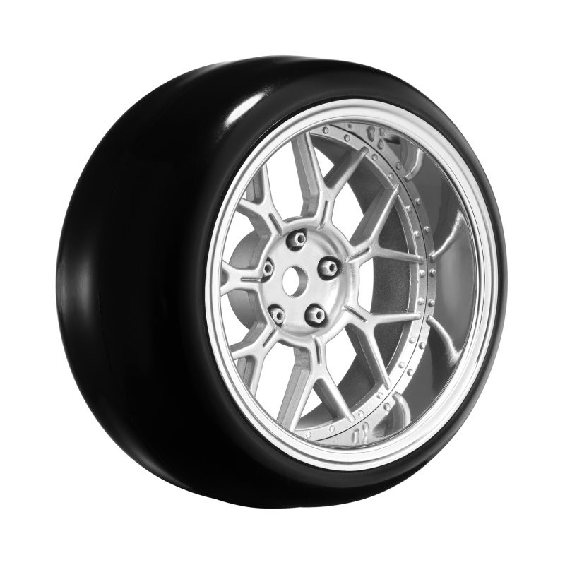 Tires & Wheels Drift / 14-Spoke Matte Silver (2,4,6,8mm Offset) 12mm Hex (4)