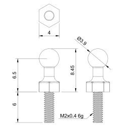Ball Link Closed M2 3.9mm  M2.5/4-40 (2)
