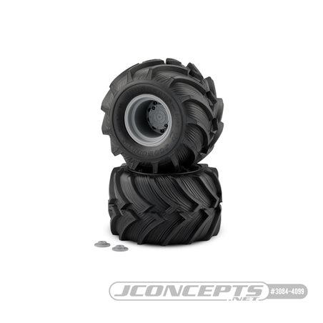 Fling Kings - yellow compound, pre-mounted on silver 3414S wheels (Fits - Traxxas Maxx & LMT)