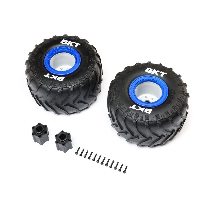 BKT 2.6 Monster Truck Tire Med Premount Blue (2): LMT 2.0