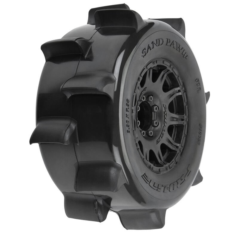 1/8 Sand Paw HP BELTED F/R 3.8 MT Tires Mounted 17mm Black Raid (2)