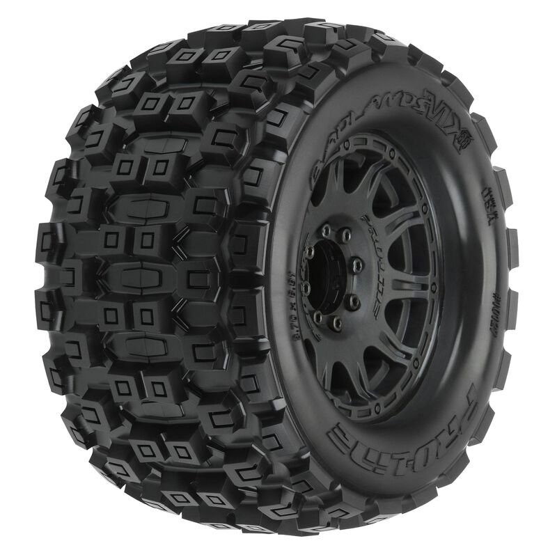 1/8 Badlands MX38 F/R 3.8 MT Tires Mounted 17mm Black Raid (2)