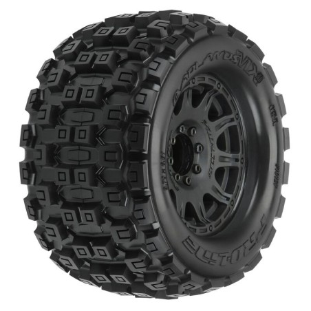 1/8 Badlands MX38 F/R 3.8 MT Tires Mounted 17mm Black Raid (2)
