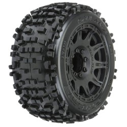 1/8 Badlands F/R 3.8 MT Tires Mounted 17mm Black Raid (2)