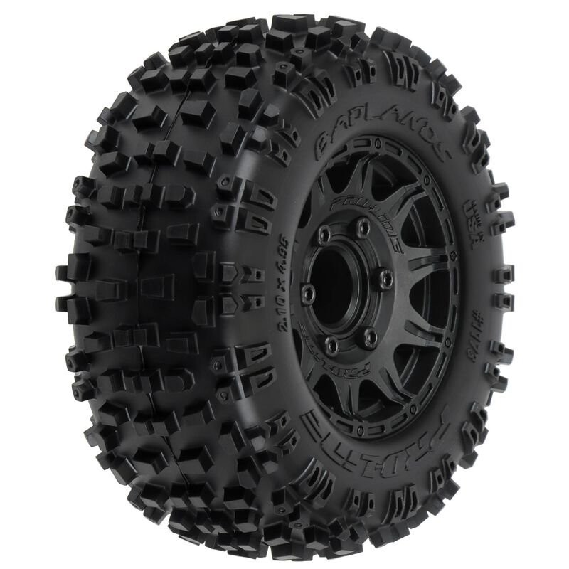 1/10 Badlands F/R 2.8 MT Tires Mounted 12mm/14mm Black Raid (2)