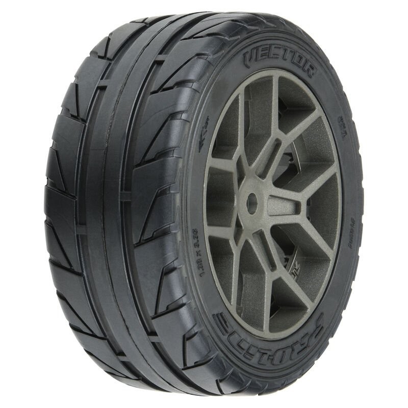 1/8 Vector S3 Front/Rear 35/85 2.4 Belted Mounted Tires 14mm Gray: Vendetta