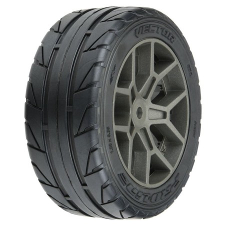 1/8 Vector S3 Front/Rear 35/85 2.4 Belted Mounted Tires 14mm Gray: Vendetta