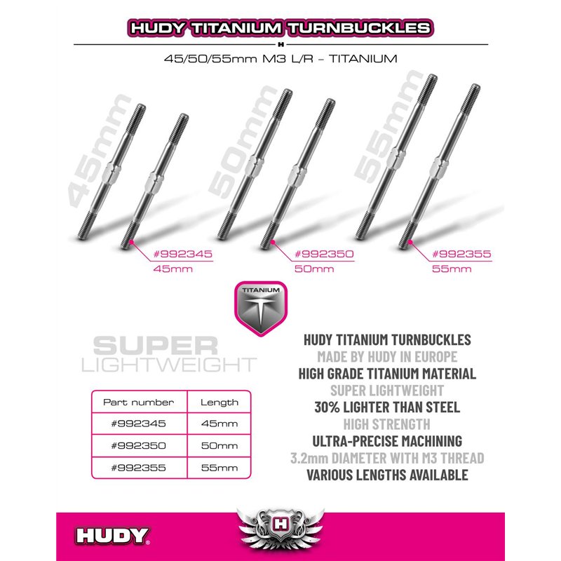 Adjustable Turnbuckle 50mm M3 L/R - Titanium (2)