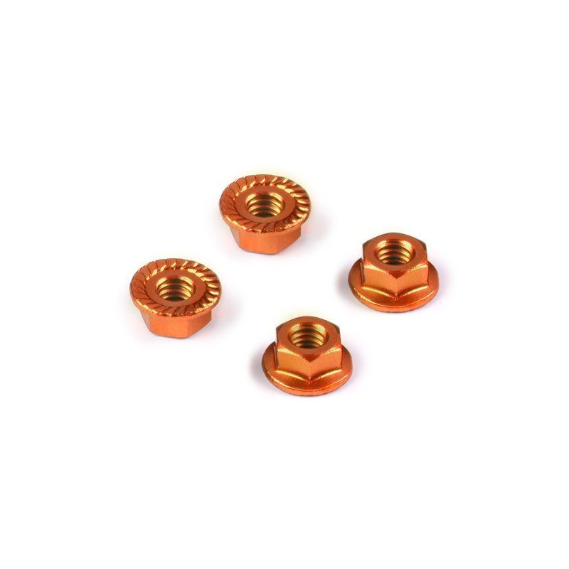 Alu Nut M4 With Serrated Flange - Orange (4)