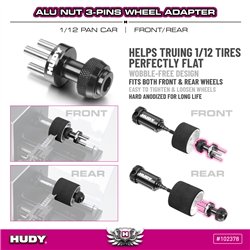 Alu Nut 3-Pins Wheel Adapter - Front/Rear - 1/12 Pan Car