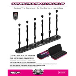 Carbon Tire Stand 6x + Hard Case - 1/12 Pan Car & 1/12 GT