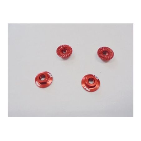 Serrated Large Diameter 1:10 Aluminium Wheel Nuts (4) Red