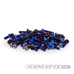 JConcepts - RC10B7 Titanium top hat screw set, upper (blue) - 77pc