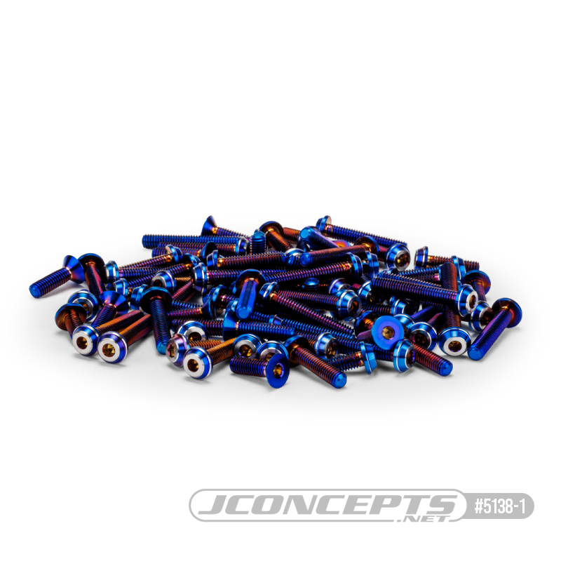 JConcepts - RC10B7 Titanium top hat screw set, upper (blue) - 77pc JConcepts - RC10B7 Titanium top hat screw set, upper (blue) - 77pc