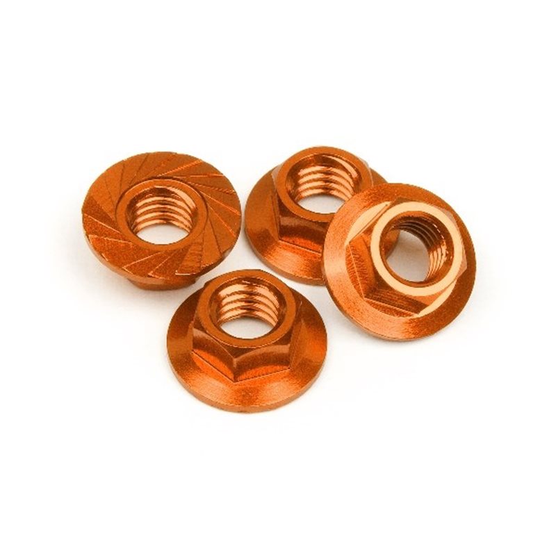 Serrated Flange Nut M4 (Orange/4Pcs)