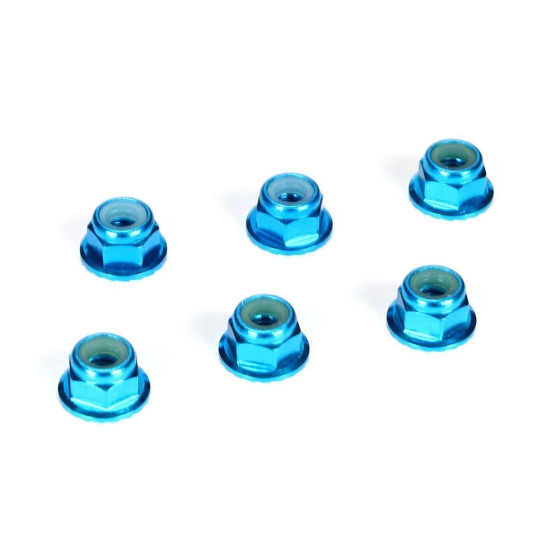4mm Aluminum Serrated Lock Nuts Blue (6)