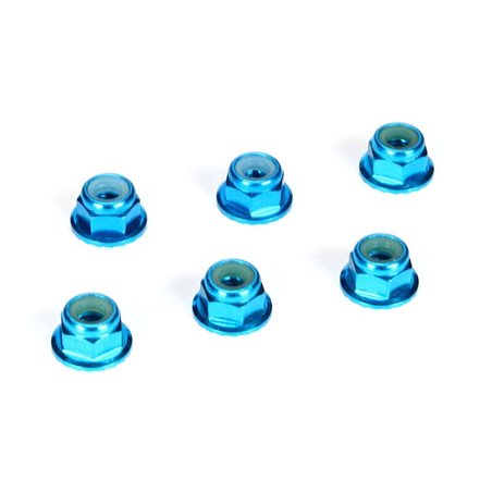 4mm Aluminum Serrated Lock Nuts Blue (6)