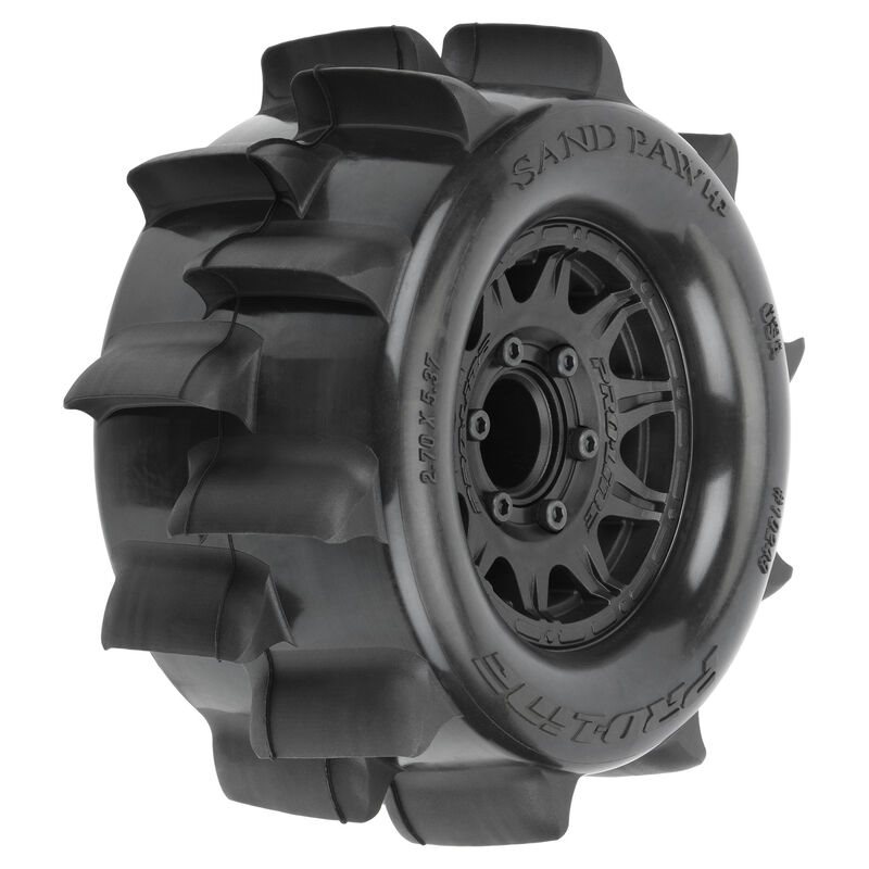 Sand Paw HP BELTED 2.8" Sand Truck Tires Mounted on Raid Black 6x30 Removable Hex (12mm & 14mm) Wheels (2)