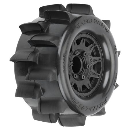Sand Paw HP BELTED 2.8" Sand Truck Tires Mounted on Raid Black 6x30 Removable Hex (12mm & 14mm) Wheels (2)