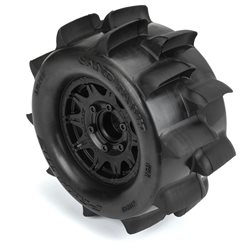 Sand Paw HP BELTED 2.8" Sand Truck Tires Mounted on Raid Black 6x30 Removable Hex (12mm & 14mm) Wheels (2)