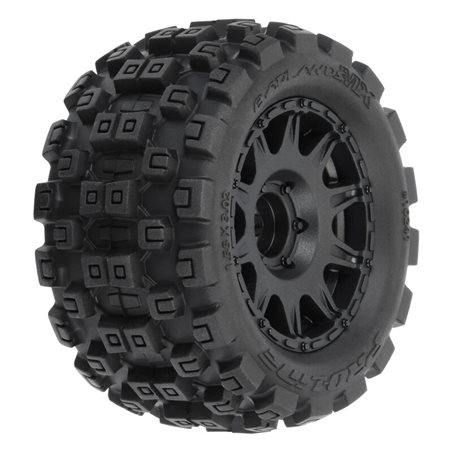 Badlands MX 1.85" All-Terrain Truck Tires (4) Mounted on Raid Black 12mm Hex Wheels for Granite GROM 4x4 Front or Rear