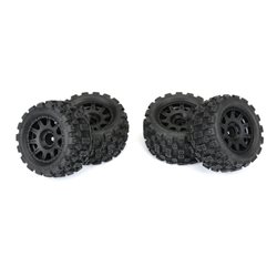 Badlands MX 1.85" All-Terrain Truck Tires (4) Mounted on Raid Black 12mm Hex Wheels for Granite GROM 4x4 Front or Rear