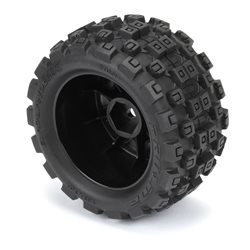 Badlands MX 1.85" All-Terrain Truck Tires (4) Mounted on Raid Black 12mm Hex Wheels for Granite GROM 4x4 Front or Rear