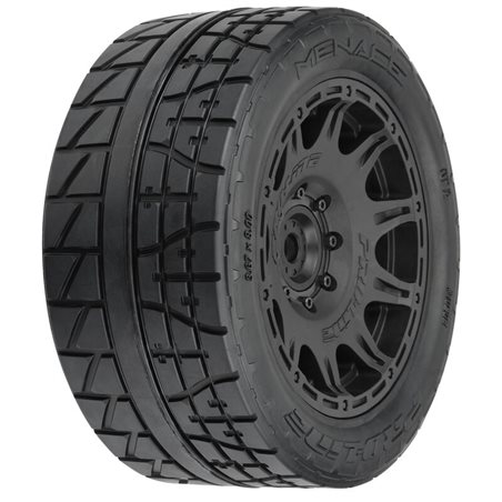 Menace HP 5.7 inches Street BELTED Tires Mounted on Raid Black 8x48 Removable 24mm Hex Wheels (2) for X-MAXX, KRATON 8S & Other 