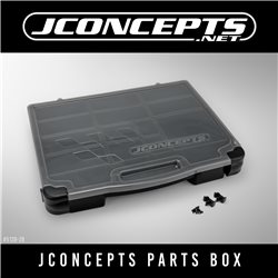 JConcepts parts box, black / smoke gray (~14.5" x 11" x 2.375")