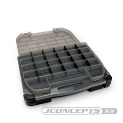JConcepts tool box w/upper storage, black / smoke gray (~14.5" x 11" x 2.375" x upper storage)
