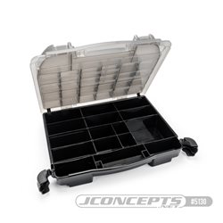 JConcepts tool box w/upper storage, black / smoke gray (~14.5" x 11" x 2.375" x upper storage)