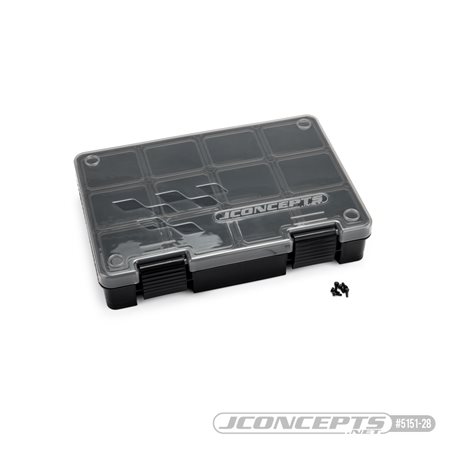 JConcepts hardware storage box, black / smoke gray (~8" x 5.50" x 1.5")