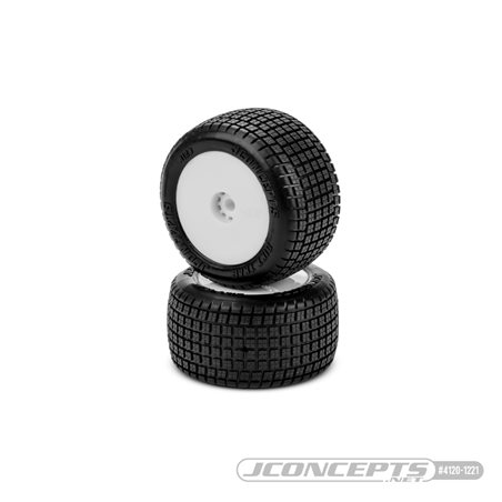 Dirt Trac Mini - green compound, pre-mounted, white wheels (Fits - Losi Mini-B | Mini-T rear 2.0) 