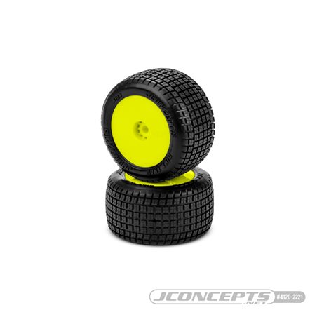 Dirt Trac Mini - green compound, pre-mounted, yellow wheels (Fits - Losi Mini-B | Mini-T rear 2.0) 