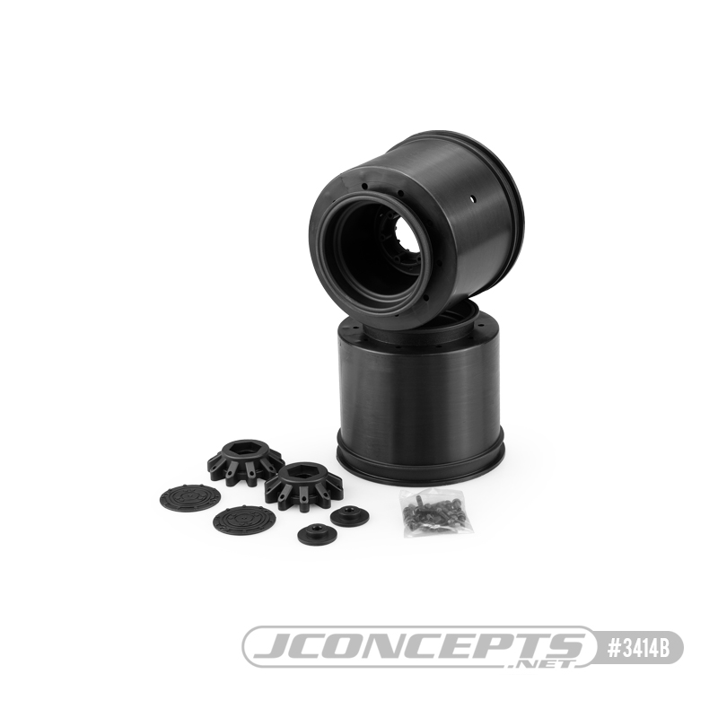 Aggressor - 2.6 x 3.8" 17mm hex Monster Truck wheel, (black) with interchangeable hubs (Traxxas Maxx, Losi LMT) Aggressor - 2.6 x 3.8" 17mm hex Monster Truck wheel, (black) with interchangeable hubs (Traxxas Maxx, Losi LMT)