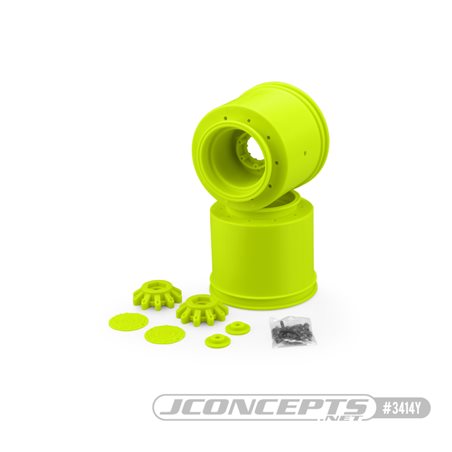 Aggressor - 2.6 x 3.8" 17mm hex Monster Truck wheel, (yellow) with interchangeable hubs (Traxxas Maxx, Losi LMT)