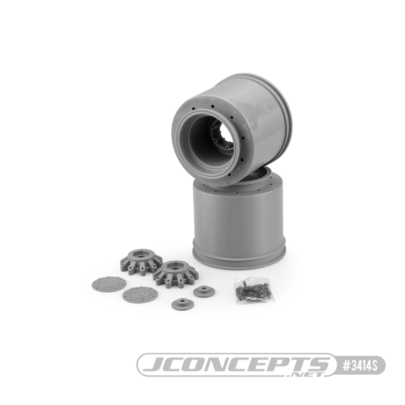 Aggressor - 2.6 x 3.8" 17mm hex Monster Truck wheel, (silver) with interchangeable hubs (Traxxas Maxx, Losi LMT) Aggressor - 2.6 x 3.8" 17mm hex Monster Truck wheel, (silver) with interchangeable hubs (Traxxas Maxx, Losi LMT)
