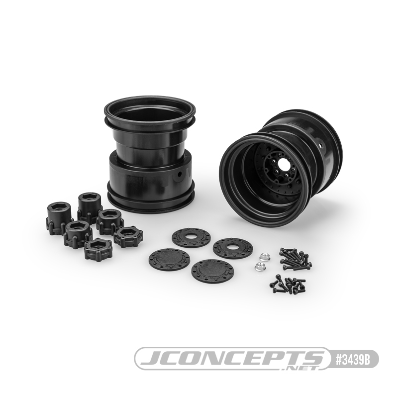 Tribute 73's - 3.2 x 3.6" Monster Truck wheel w/ adaptors (black) - 2pc.  Tribute 73's - 3.2 x 3.6" Monster Truck wheel w/ adaptors (black) - 2pc.