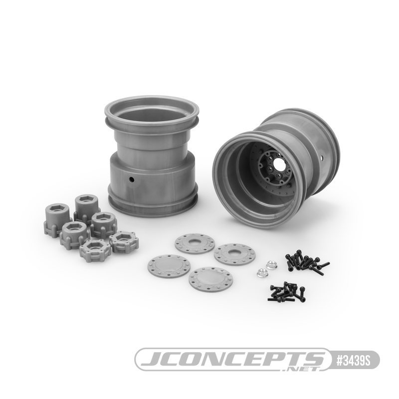 Tribute 73's - 3.2 x 3.6" Monster Truck wheel w/ adaptors (gray / silver) - 2pc.  Tribute 73's - 3.2 x 3.6" Monster Truck wheel w/ adaptors (gray / silver) - 2pc.