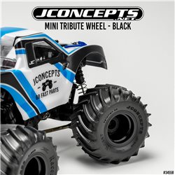 Mini Tribute wheel w/hex adapter, covers, mock beadlock rings, black, 4pc. (Fits, 4123, 4124 JC tires for Mini LMT)