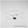 Mini Tribute wheel w/hex adapter, covers, mock beadlock rings, white, 4pc. (Fits, 4123, 4124 JC tires for Mini LMT)