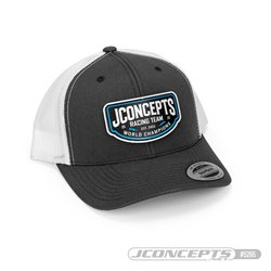 JConcepts - Checkers or Wreckers 2025 hat - round bill, mesh, snap-back design - White / Gray