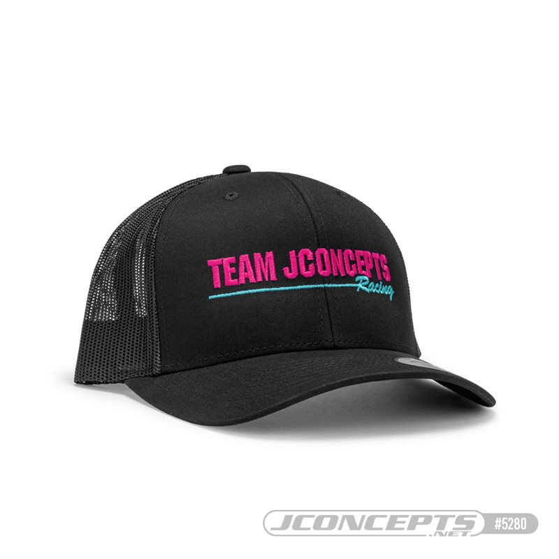 JConcepts, Retro pink / teal hat, embroidered, round bill, mesh, snap-back design - Black